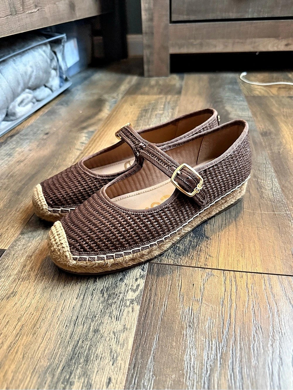 Sam Edelman Mackie Mesh Mary Jane Espadrille Flat Brown